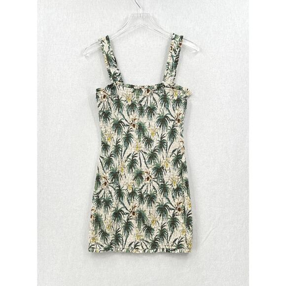 MIKOH Magnolia Mini Dress Womens Large Cream Green Smocked Shirred Palm Tree - Picture 4 of 15